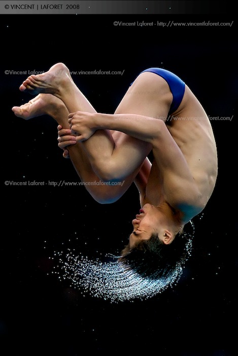 China's Liang Huo competes in the men's semifinal of the 10 meter diving competition. Photograph by Vincent Laforet for NEWSWEEK